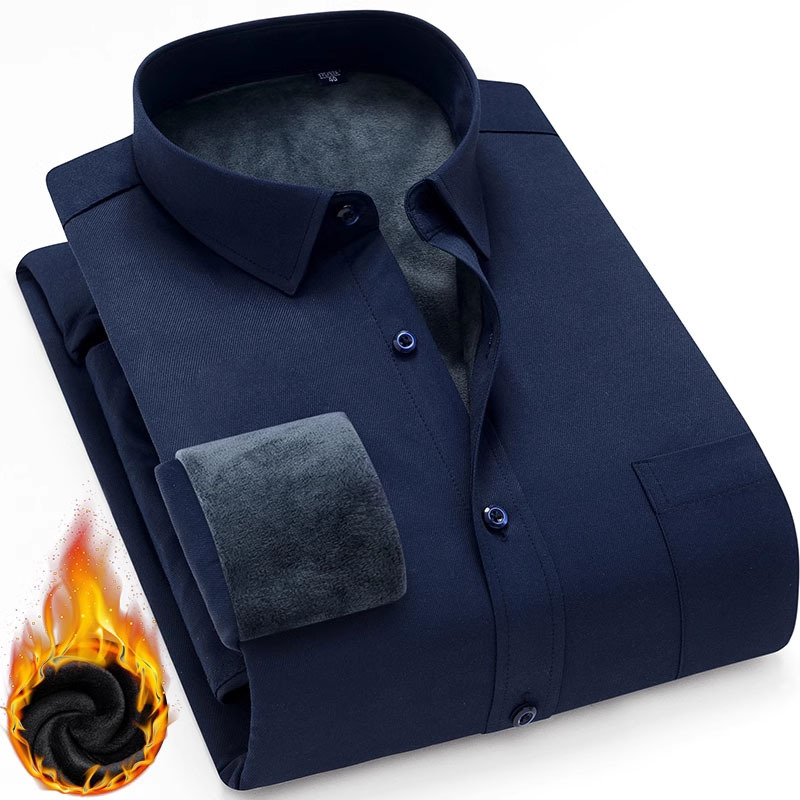 Brand fleece long-sleeved shirts for men, warm and thick for autumn and winter, middle-aged white inch shirts, professional formal work shirts pic 35
