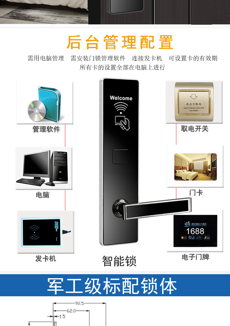 酒店门锁宾馆刷卡锁出租房公寓民宿感应锁客房电子智能锁批发详情9