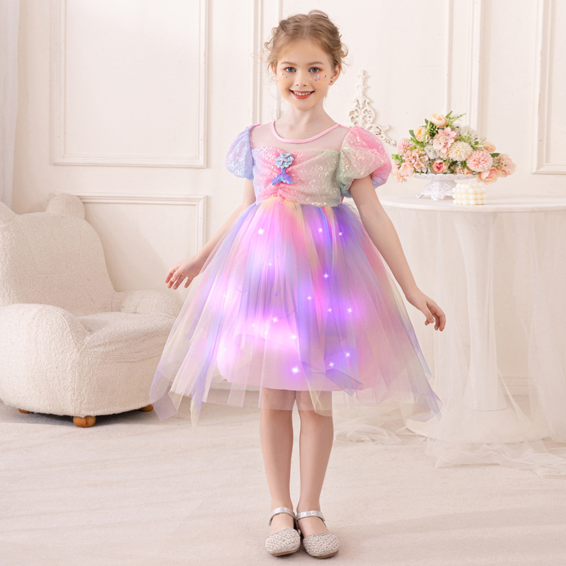 纯棉跨境女童连衣裙独角兽童裙女宝宝蓬蓬裙发光美人鱼公主裙代发详情7