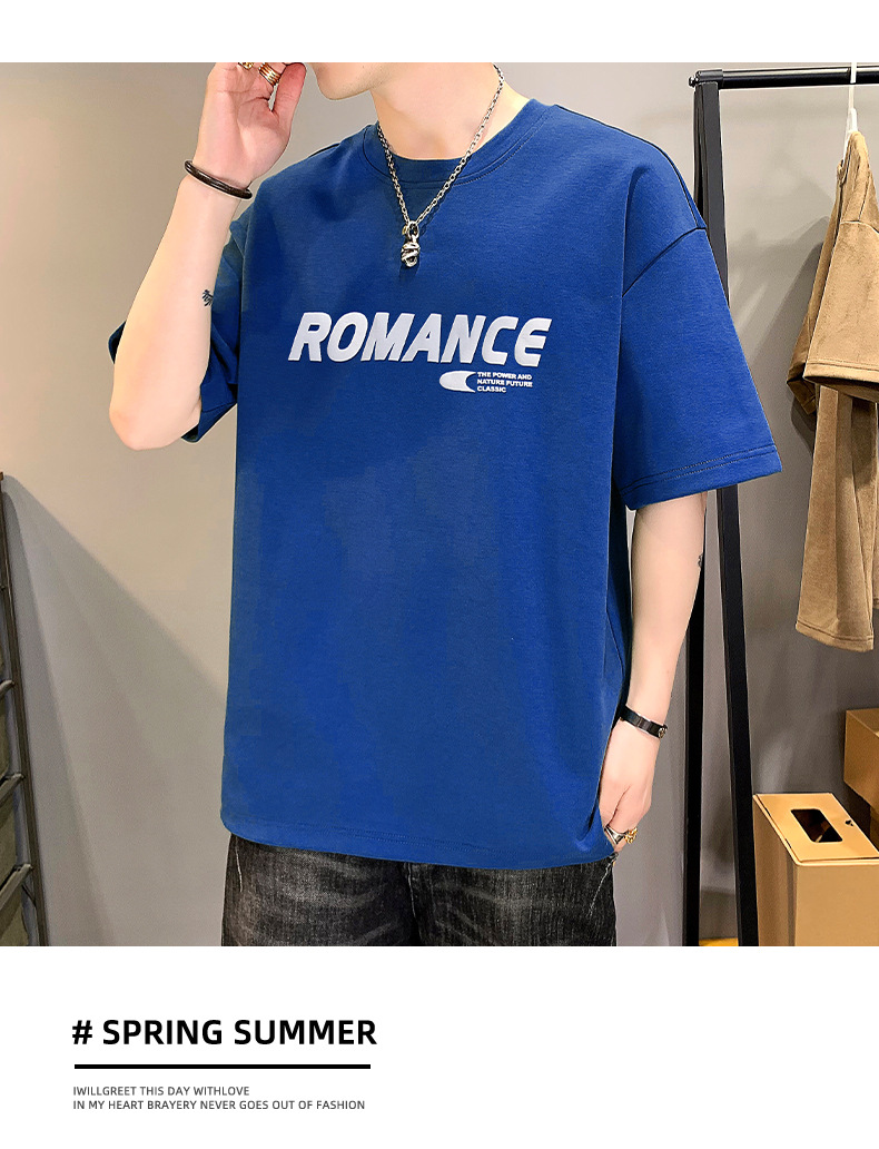 男士短袖t恤男潮流圆领上衣服宽松T恤男字母休闲体恤半袖夏季男装详情20