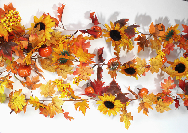 Desheng American country-style Thanksgiving and Halloween simulation pumpkin, autumn leaves, Canadian autumn maple leaves, rattan pic 2