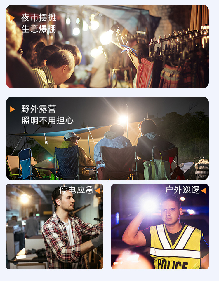 义乌闪电鹰跨境新品强光手电筒可充电多功能超亮手提探照灯露营灯详情36