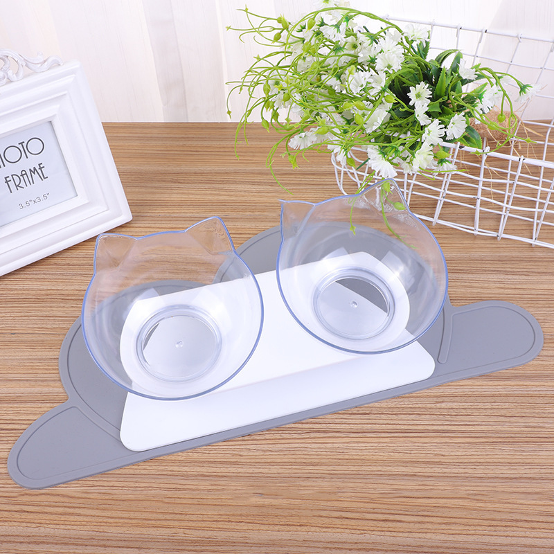 Internet-famous cat head double bowl food-grade PC tilted neck guard cat bowl, detachable and easy-to-clean pet bowl, pet feeding product pic 4