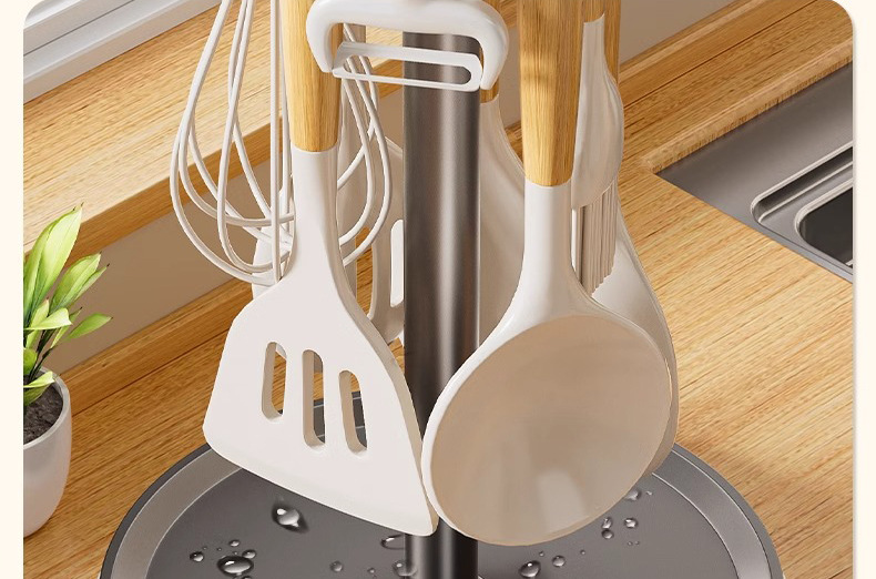 Rotating spatula rack countertop, household kitchen hook storage rack, hanging spoon and spatula stand, soup spoon and kitchenware storage rack pic 9