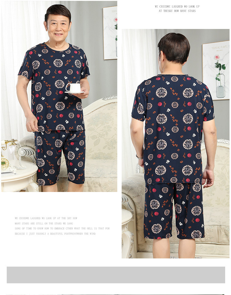 Dad pajama set, large-sized, short-sleeved cotton and silk two-piece set for middle-aged and elderly people. Cotton and artificial cotton can be worn outside as home wear pic 13