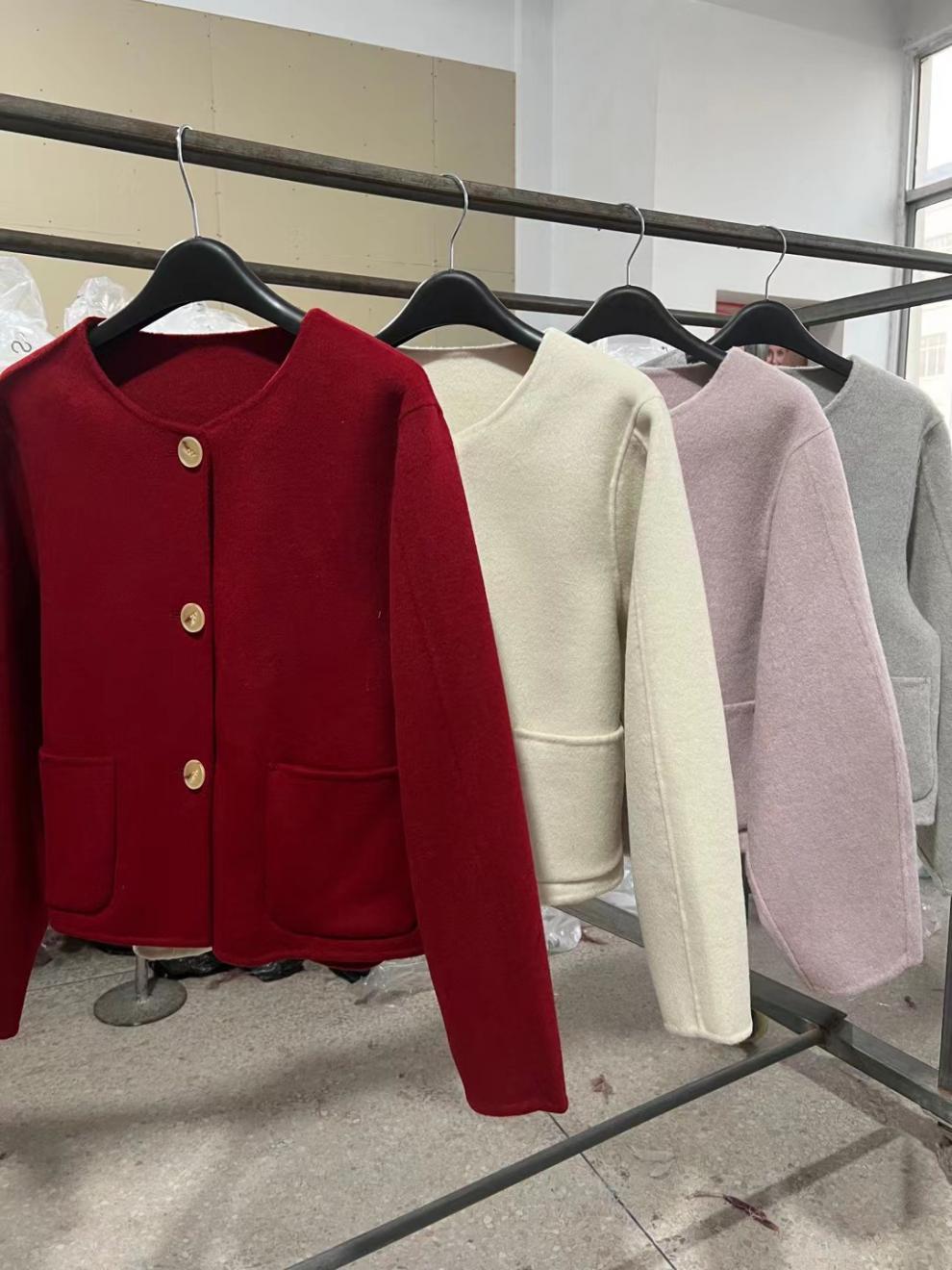 2023 Autumn/Winter new collarless double-sided wool coat, mid-length Korean-style loose and casual woolen coat for girls pic 10