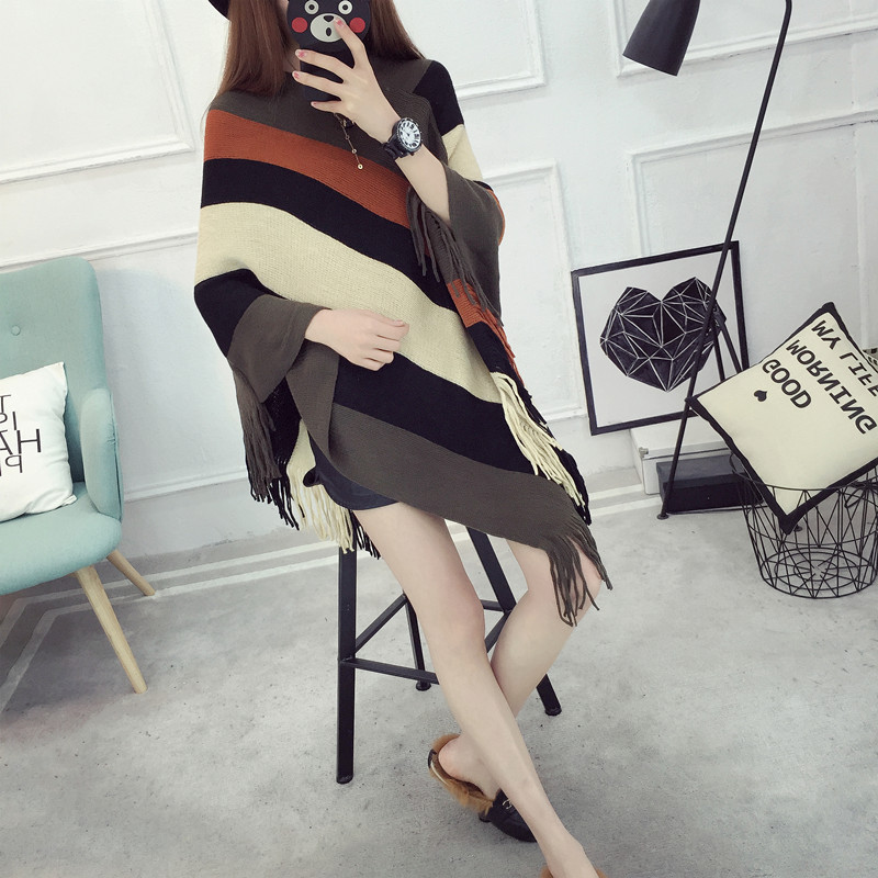 Loose tassel shawl spring and autumn new women sweater coat plus-size knitted cape pullover 蝙蝠衫 pic 4