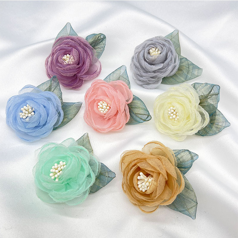 Chiffon fringed flowers, handmade flowers, diy accessories, headwear, clothing, semi-finished product accessories, three-dimensional fabric flower accessories pic 6