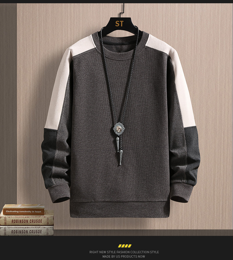 2022 Autumn/Winter new double-sided German fleece long-sleeved T-shirt for men, Korean-style trendy fleece hoodie, casual top for men pic 21