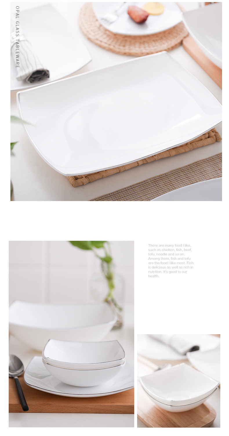 【 White Jade Glass Porcelain Pure White Pointed Square Series 】 Non-detergent, 0 pores, sterile dinner plate, high-temperature resistant, Golden Edge pointed pic 8