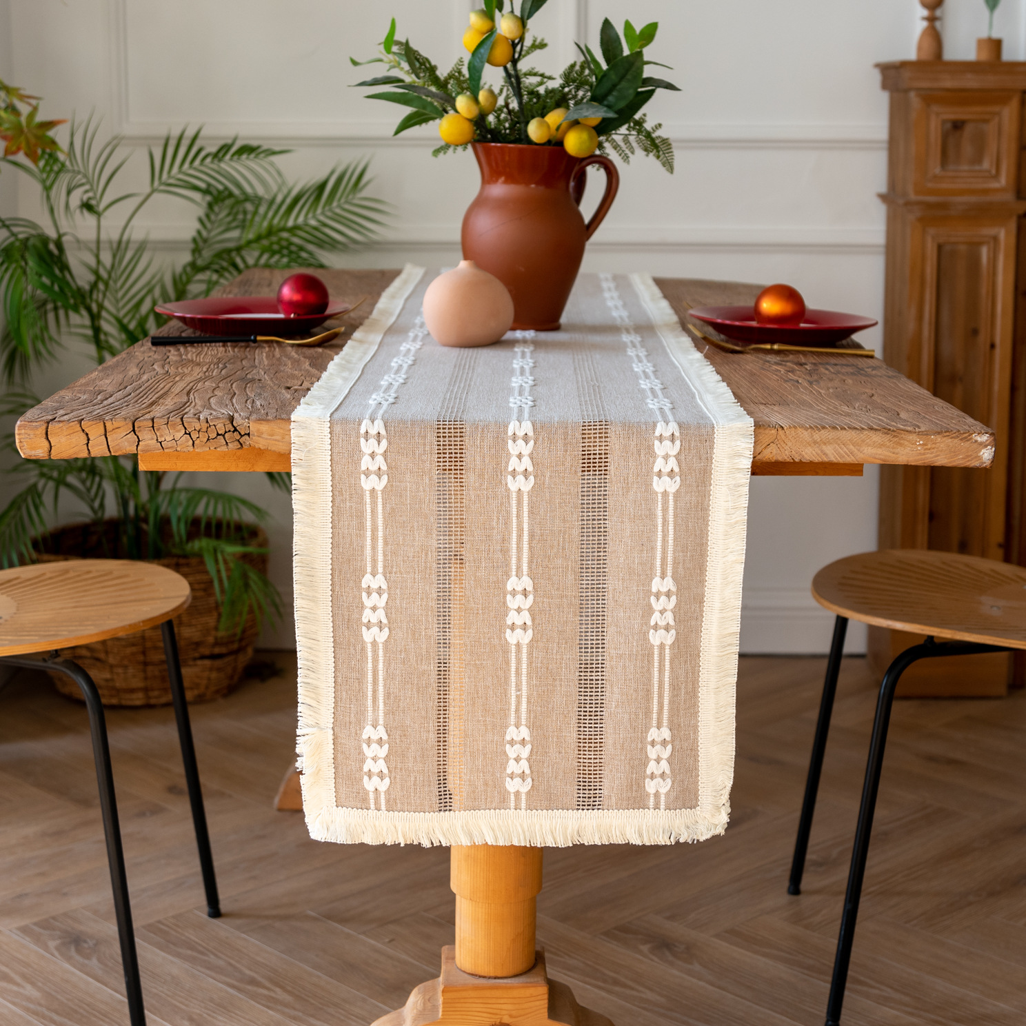 (Light Moon - tassel) American-style hollowed-out table flag woven home coffee table TV cabinet Hotel bed flag Yama pic 12