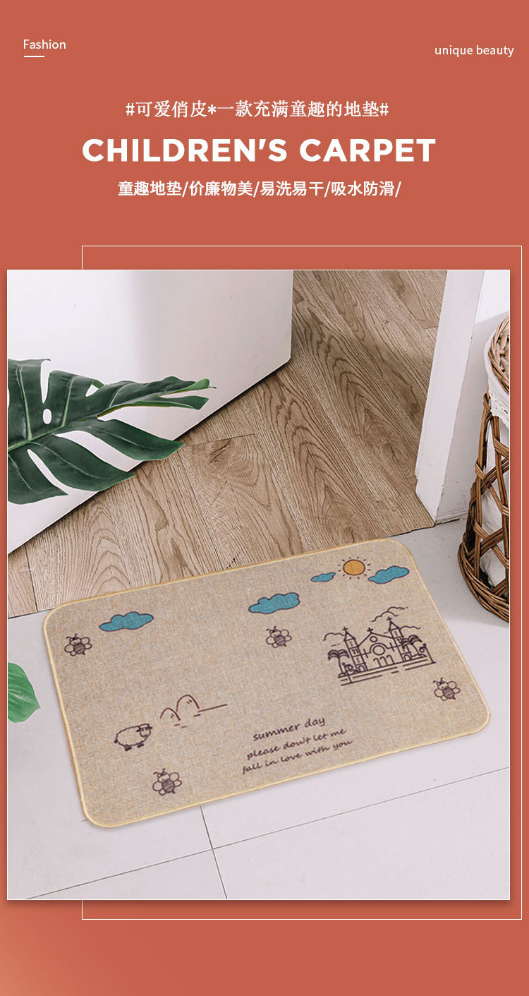 ins creative rubber linen floor mat, thickened carpet, anti-slip mat for bathroom, living room, door mat for kitchen pic 1