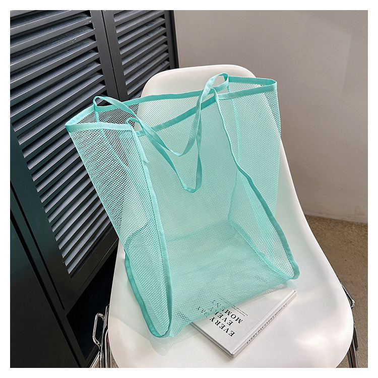2024夏季新款购物袋纱网透明时尚单肩网纱沙滩包大容量网眼托特包详情61