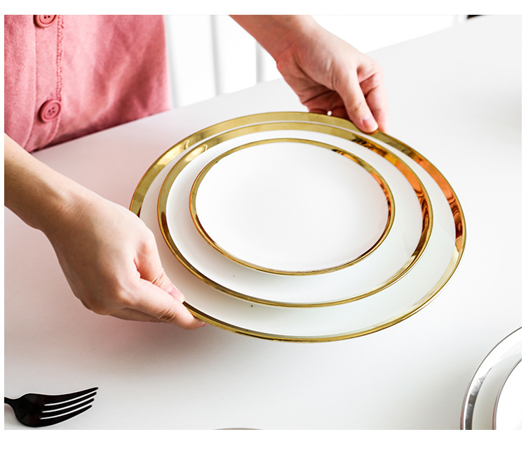 European-style simple and creative gold-edge ceramic Western-style plates, dessert cake plates, steak plates, breakfast plates, and household vegetable plates pic 9