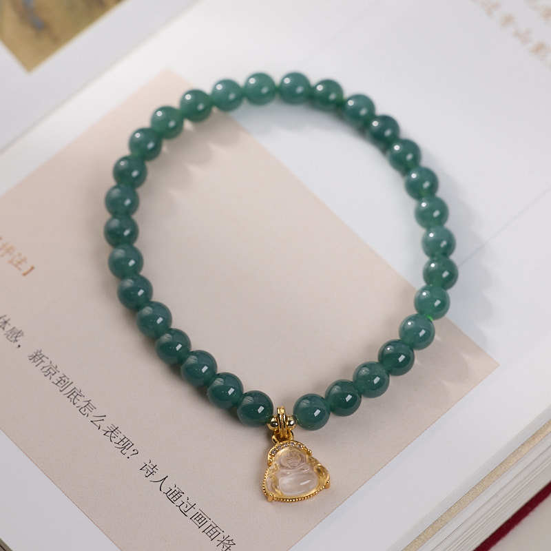 Factory source wholesale natural 6MM blue water jadeite bracelet, female chalcedony Maitreya Buddha pendant, jadeite A-grade bracelet pic 10