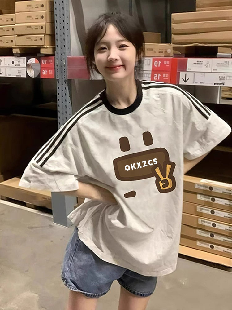 纯棉条纹设计感短袖t恤女夏季新款宽松美式复古港味chic小众上衣详情9