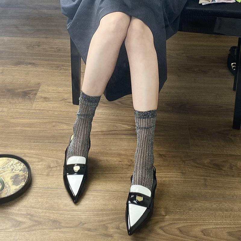 新春夏秋季韩国东大门亮银丝洋气丝袜中筒条纹长袜堆堆袜INS潮袜详情17