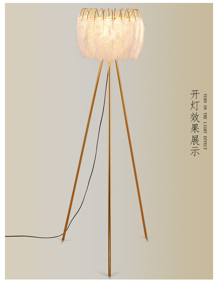 Factory direct sales, popular American-style feather floor lamps, princess bedroom ostrich feather lamps, light luxury European-style living room floor lamps pic 21