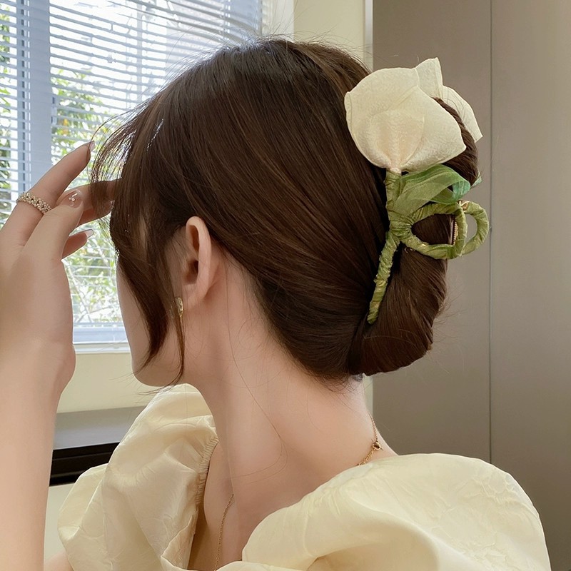 森系仙美郁金香花朵抓夹女大号发夹卡子后脑勺头饰2023新款鲨鱼夹详情2