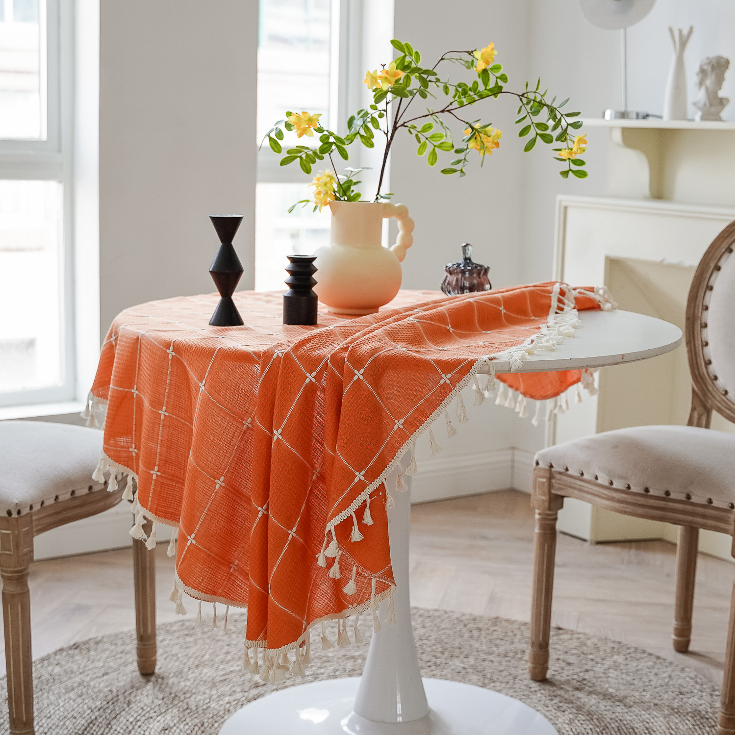 Cross-border TEMU Xiyin round table cloth, Japanese cream white tassel tablecloth, table cloth, cover cloth, Amazon factory wholesale pic 22