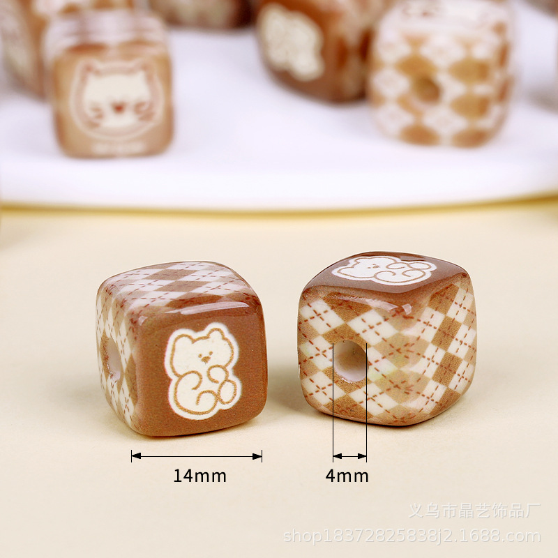 Cartoon grid bear, square beaded, perforated acrylic diy jewelry, bracelet, mobile phone chain, hair tie, hair accessory pic 1
