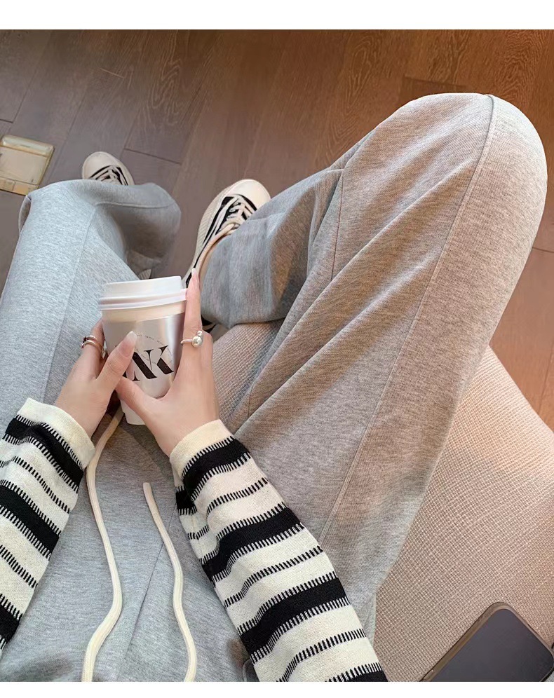 新款珠地棉垂感直筒裤高腰休闲阔腿裤女士春夏拖地裤舒适免烫长裤详情22