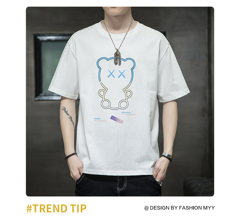 Short-sleeved T-shirt for men, Korean style, summer loose cotton T-shirt, cross-border new style, student bottom layer, half-sleeved shirt pic 119