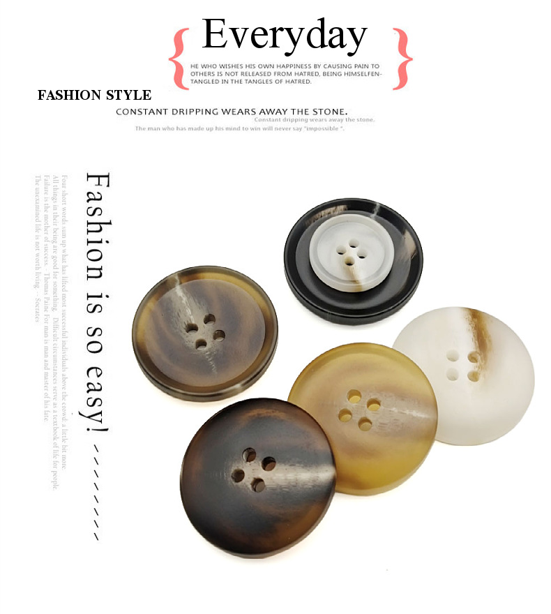 现货批发树脂纽扣西装衣服大衣扣咖色花纹扣子仿牛角扣裤扣白花扣详情18