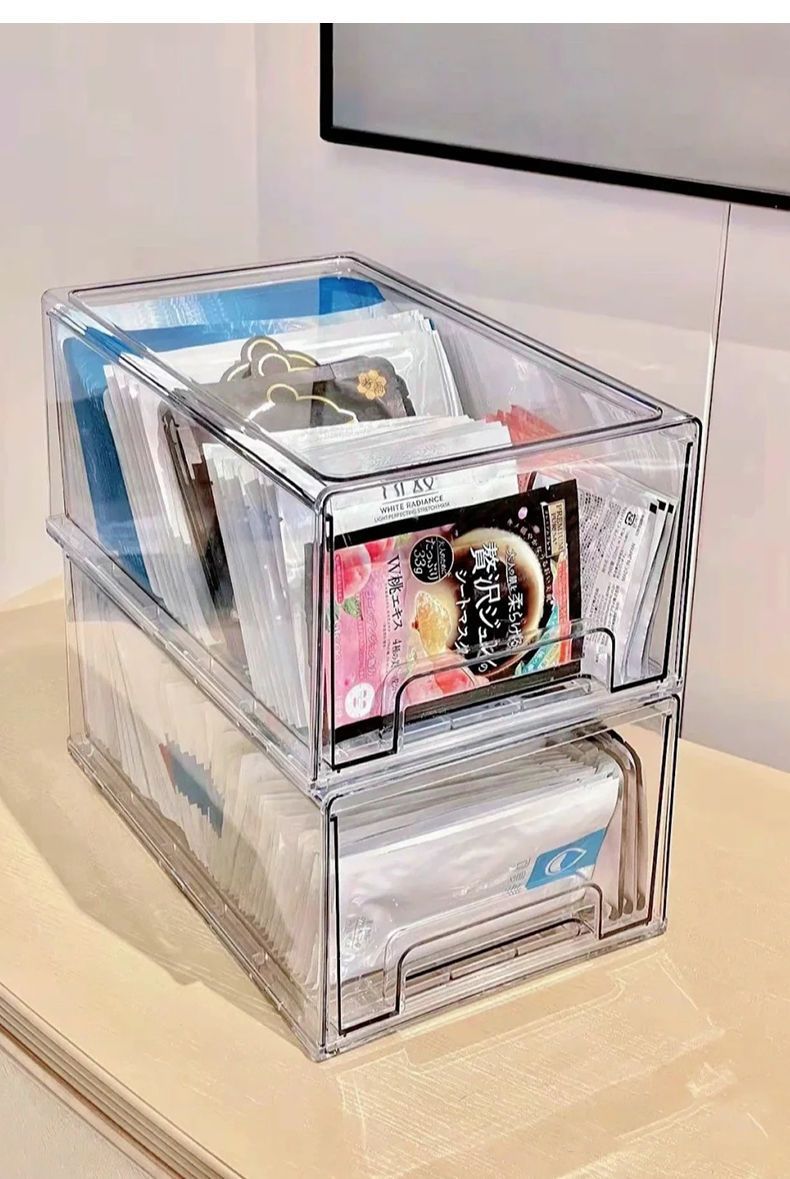 Mask storage box, light luxury transparent acrylic drawer-style cosmetics storage, dust-proof large-capacity desktop storage pic 7