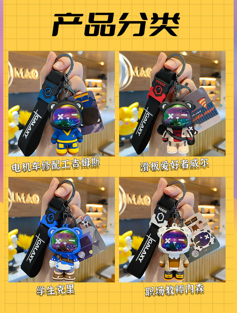 Baimao Original cool Little Bear resin keychain pendant, cute car key chain pendant for men and women, exquisite gift pic 9