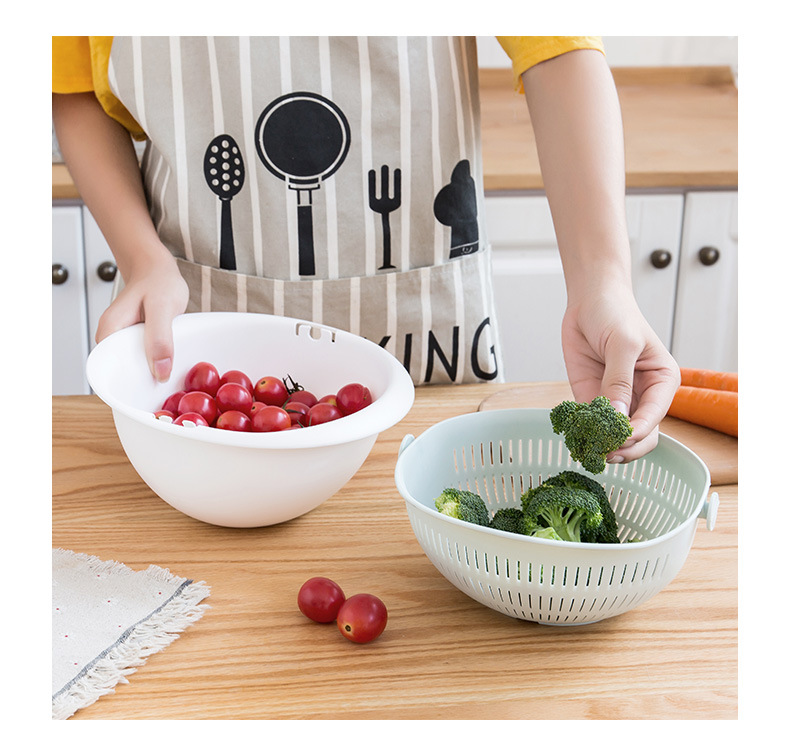 塑料厨房用品旋转双层沥水篮厂家直销水果篮洗菜篮沥水篮详情14