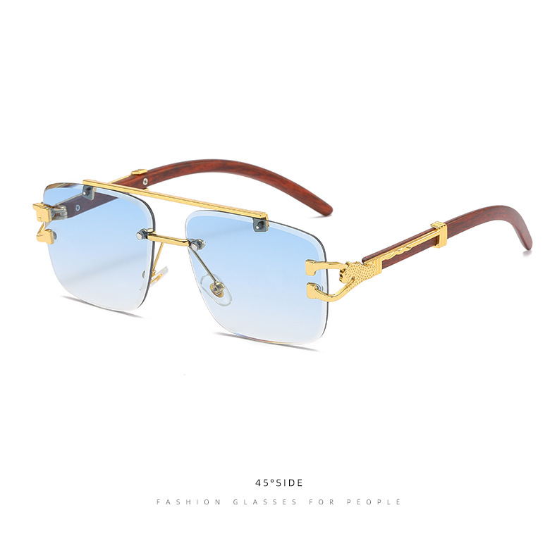 无边框太阳镜女复古方框木纹腿墨镜男ins潮双梁防紫外线太阳眼镜详情19