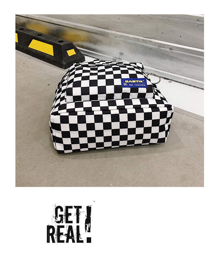 原宿街头学院风chic书包男女背包港风黑白棋盘格子ins帆布双肩包详情27