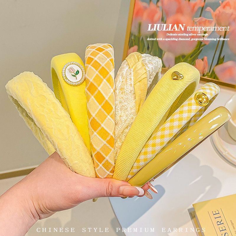 Yellow sweet high top hairband for women, 2025 new spring and summer style, high-end and versatile wide edge pressed hair clip headwear pic 2
