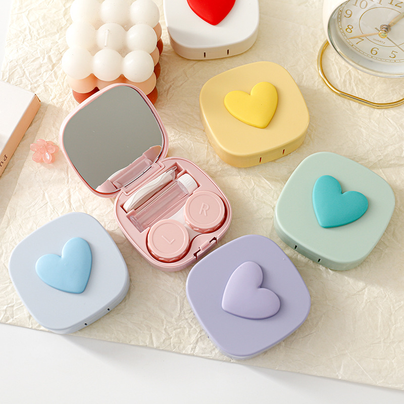 Macaron-colored square heart-shaped contact lens case, beauty contact lens storage box, carrying mirrors, cute glasses, companion box, exclusively for foreign trade pic 13