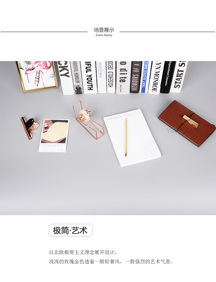 Ins-style light luxury ironwork rose gold tape cutter, manual multi-functional tape machine, student journal tape holder pic 5