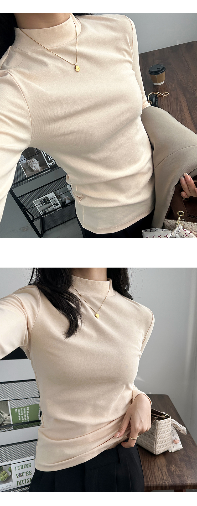 深灰色打底衫内搭小立领棉长袖t恤女黑色半高领初秋早秋上衣女潮详情14