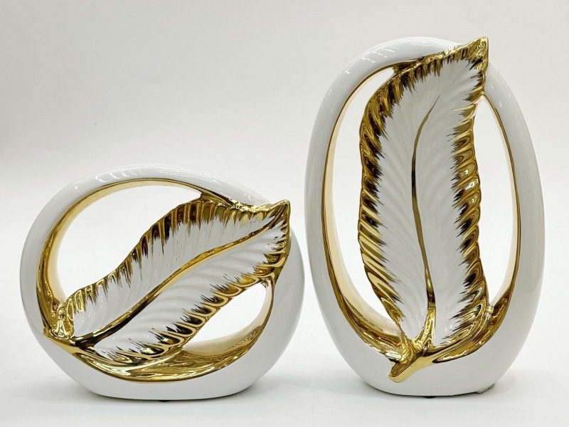 Light luxury modern style electroplated ceramic vase, high-end feather art piece, creative flower arrangement ceramic handicraft display piece pic 8