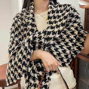 新款秋冬拼接加厚千鸟格仿羊绒ins潮流围巾女初秋百搭披肩现货详情13