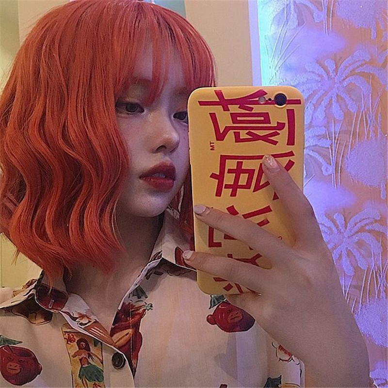 Factory wholesale of orange air bangs wigs, short curly hair for women, makeup and synthetic fiber wigs for Internet celebrities and live-streamers pic 5