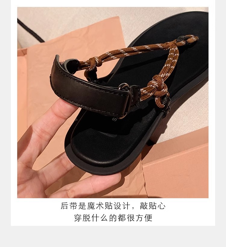 葡萄妈闪闪水钻~罗马风平底绳结百搭夹趾外穿人字拖凉鞋女夏季款详情17
