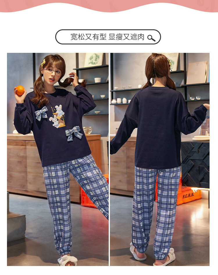 A spring and autumn pure cotton long-sleeved large-sized Korean-style all-cotton casual home wear set that can be worn outside in pajamas pic 29