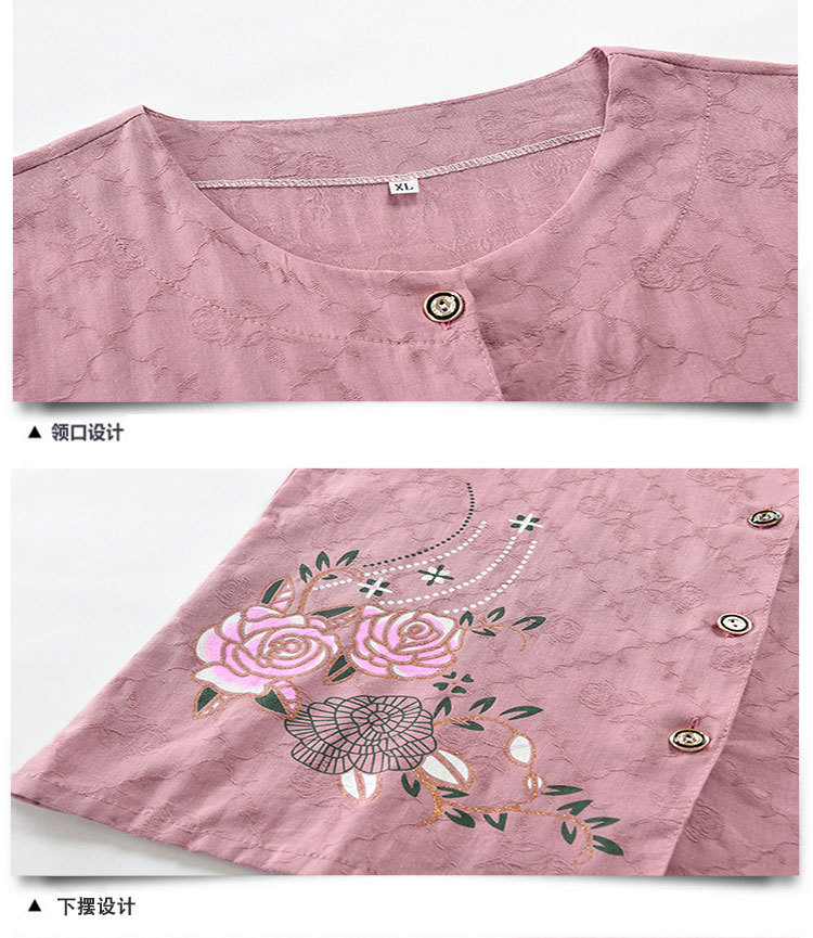 妈妈装夏季中老年人女款奶奶两件套短袖圆领开衫印花上衣套装衣服详情12