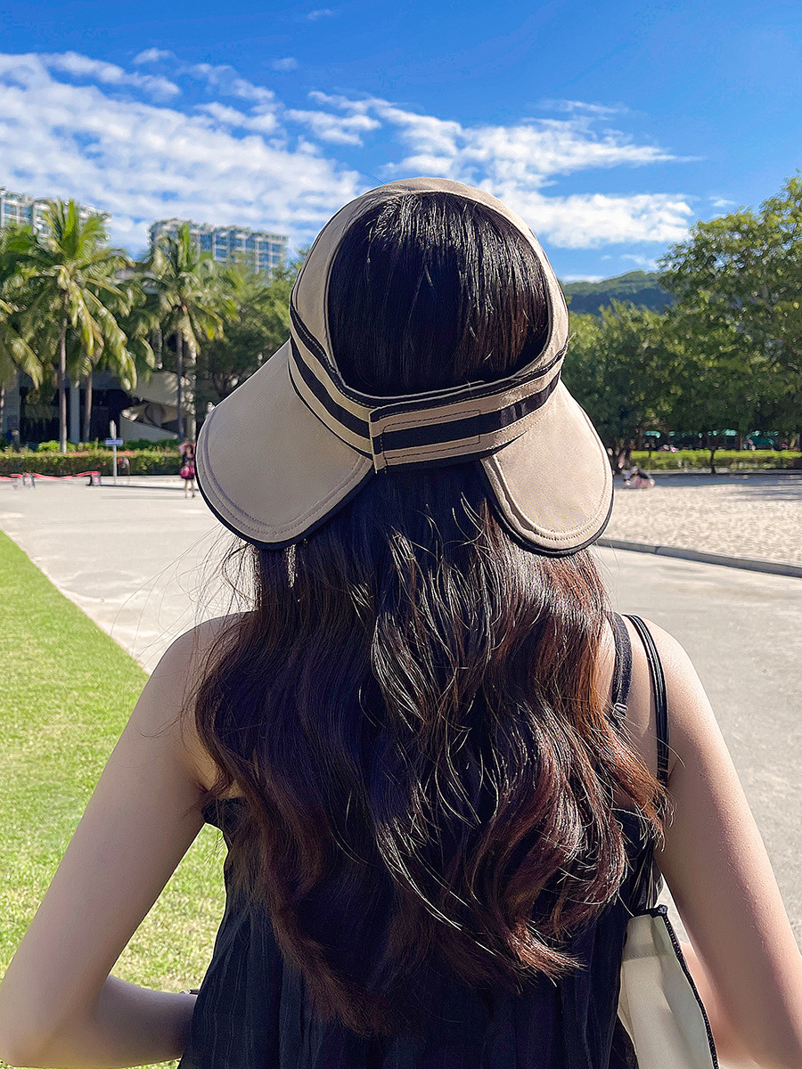 UV high-magnifying sun protection hollow top hat, new Korean version striped black rubber sun hat, spring and summer new simple hat, foldable pic 17