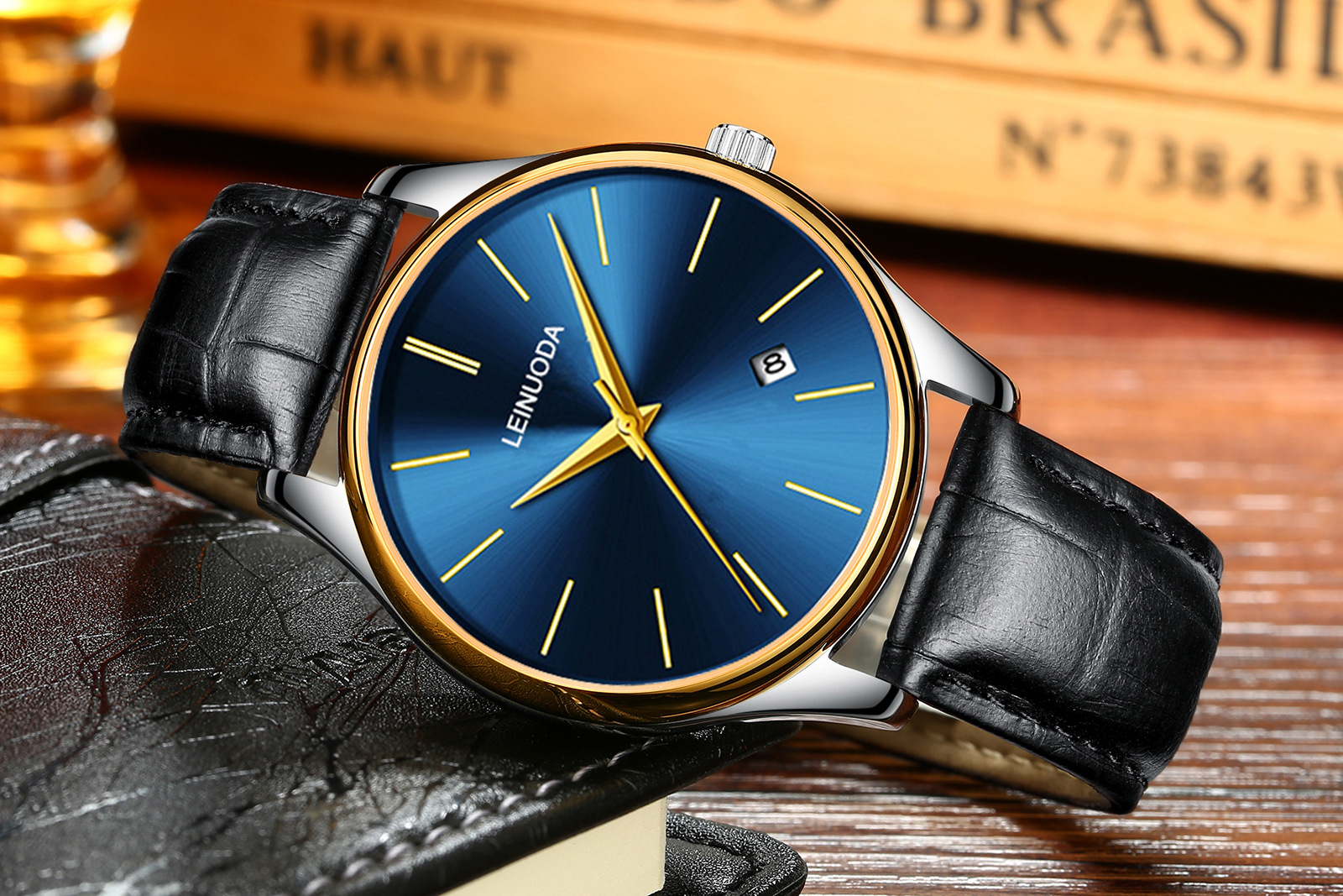 源头厂家男士单日历手表简约刻度石英表时尚防水夜光实心钢带腕表详情18