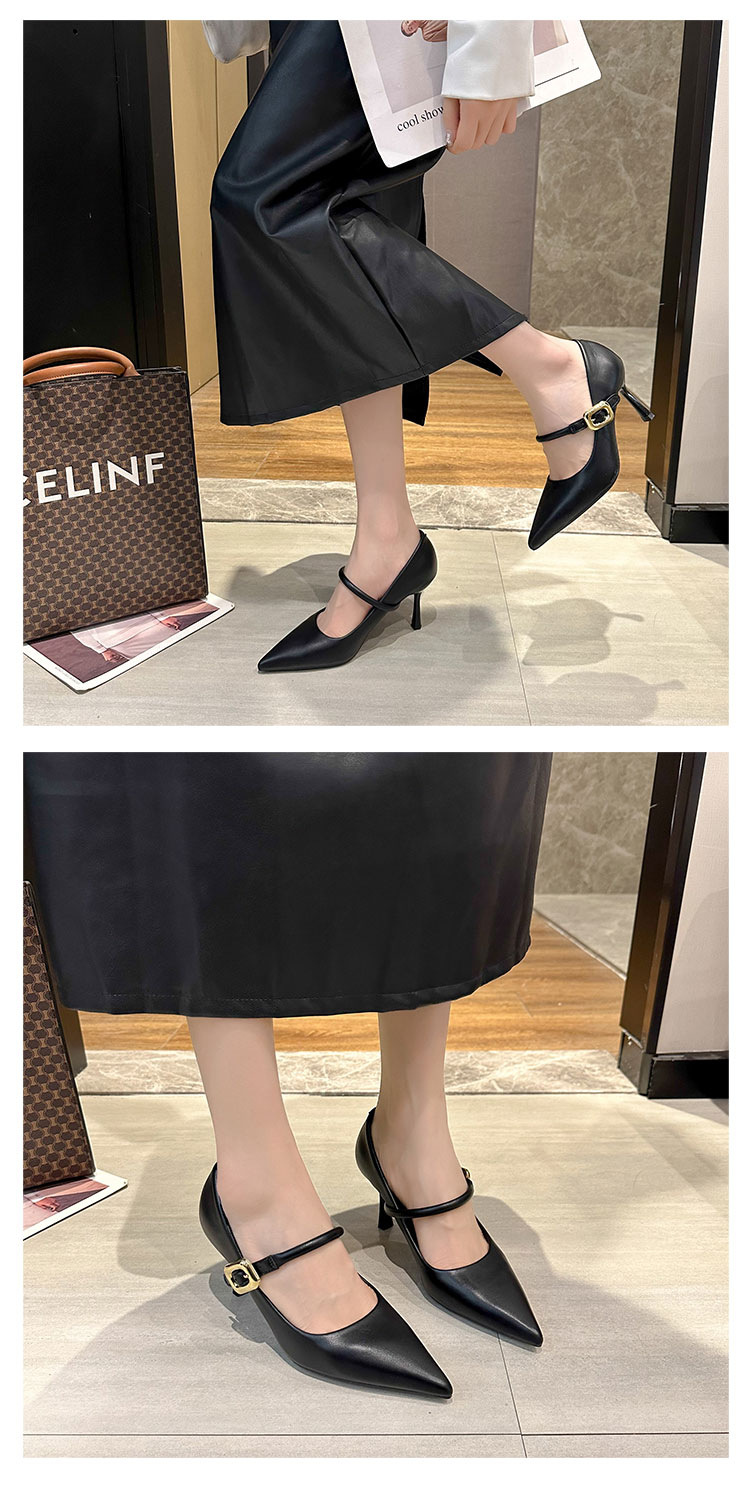 时装单鞋2024春秋外穿尖头粗跟皮带扣高级感气质通勤工作时装鞋女详情7