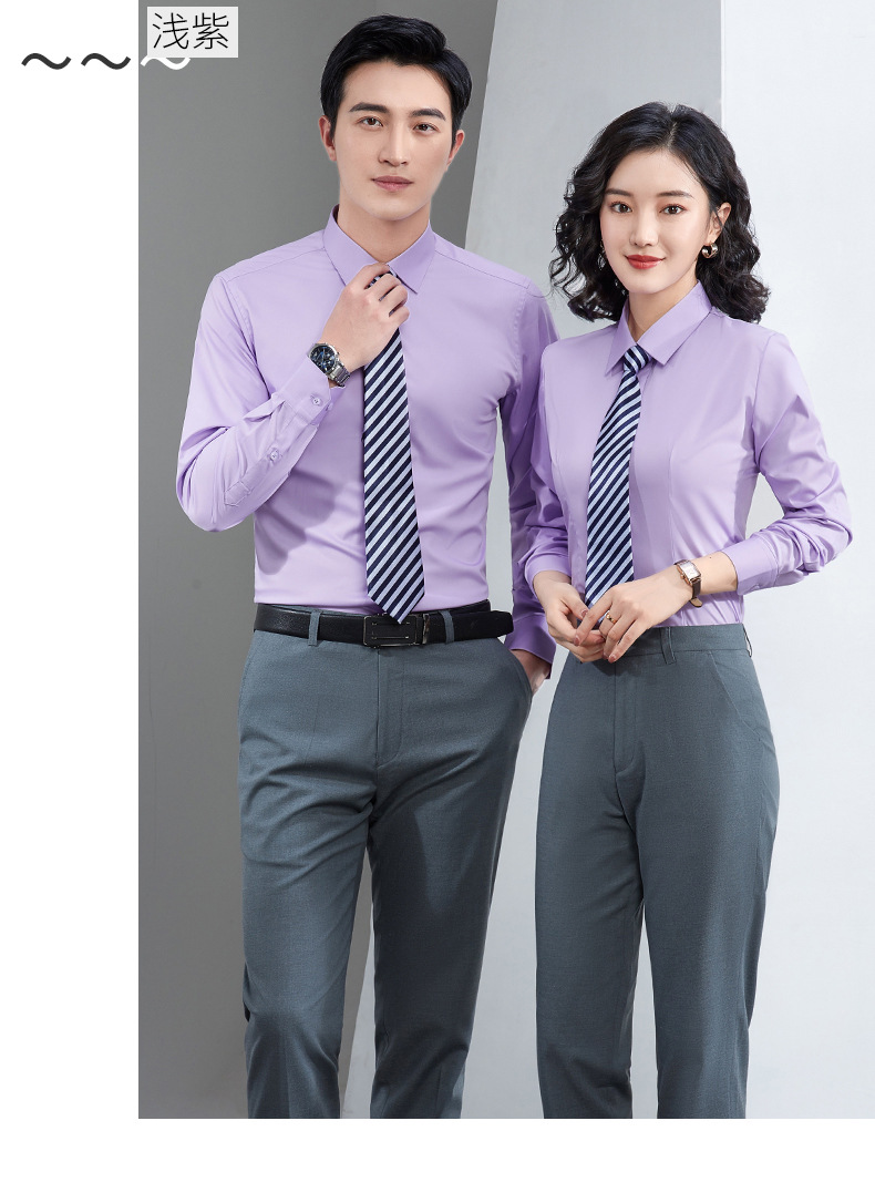 Factory direct supply of long-sleeved white bamboo fiber shirts for men, blue workwear no-iron fitted shirts for women, both men and women pic 41