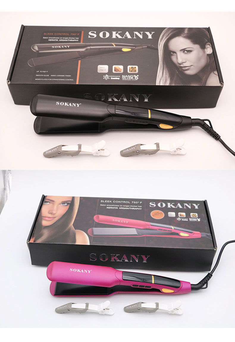 Cross-border SOKANY030 hair straightener clamp, professional household hair care clamp, LED display wide screen ceramic clamp pic 7