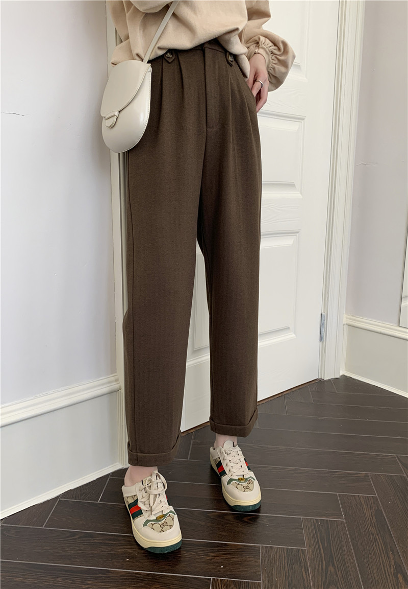 Apricot-colored woolen pants for women in the autumn and winter of 2022: loose, slimming, thickened, warm, and casual, grandma and dad pants pic 11