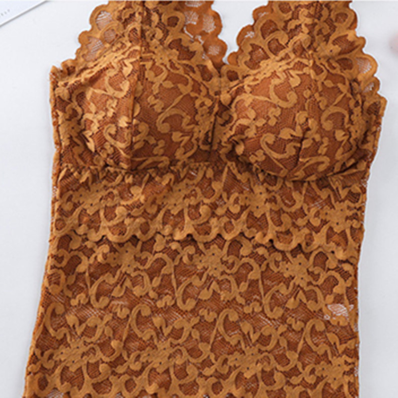 美背网红背心性感蕾丝V领吊带长款外穿内衣打底防走光带胸垫抹胸详情20